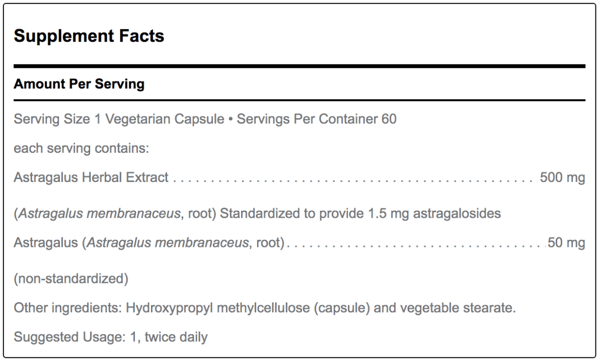 Astragalus ingredient list