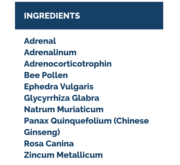 Adrenal liquescence ingredients