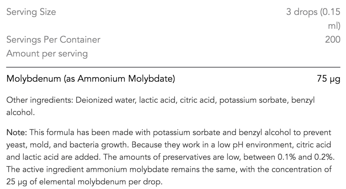 molybdenum ingredients