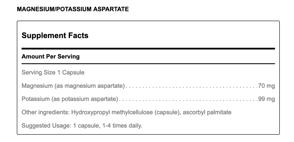 Magnesium Potassium Aspartate ingredients
