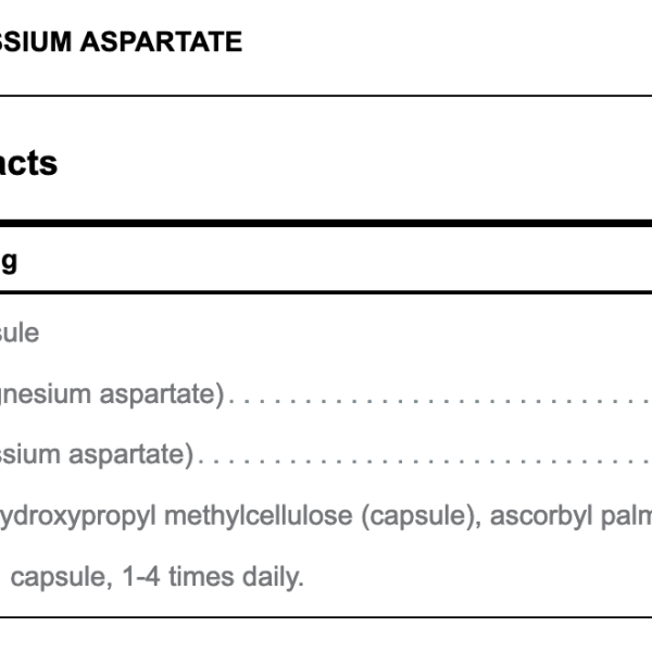 Magnesium Potassium Aspartate ingredients